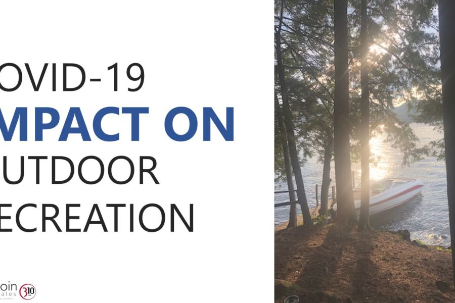 A photo of a boat tied up on the shore of a tree-lined lake next to text reading 